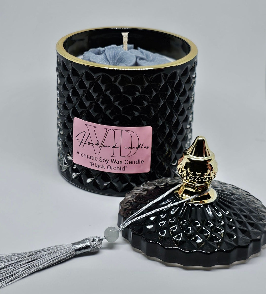 Prabangi kvapni sojų vaško žvakė Black Orchid (210g)