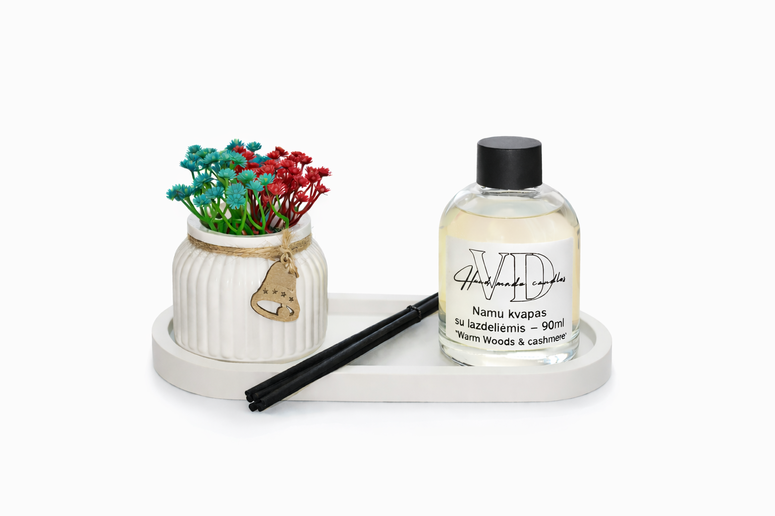 Rankų darbo namų kvapo komplektas Warm Woods & Cashmere (90 ml)