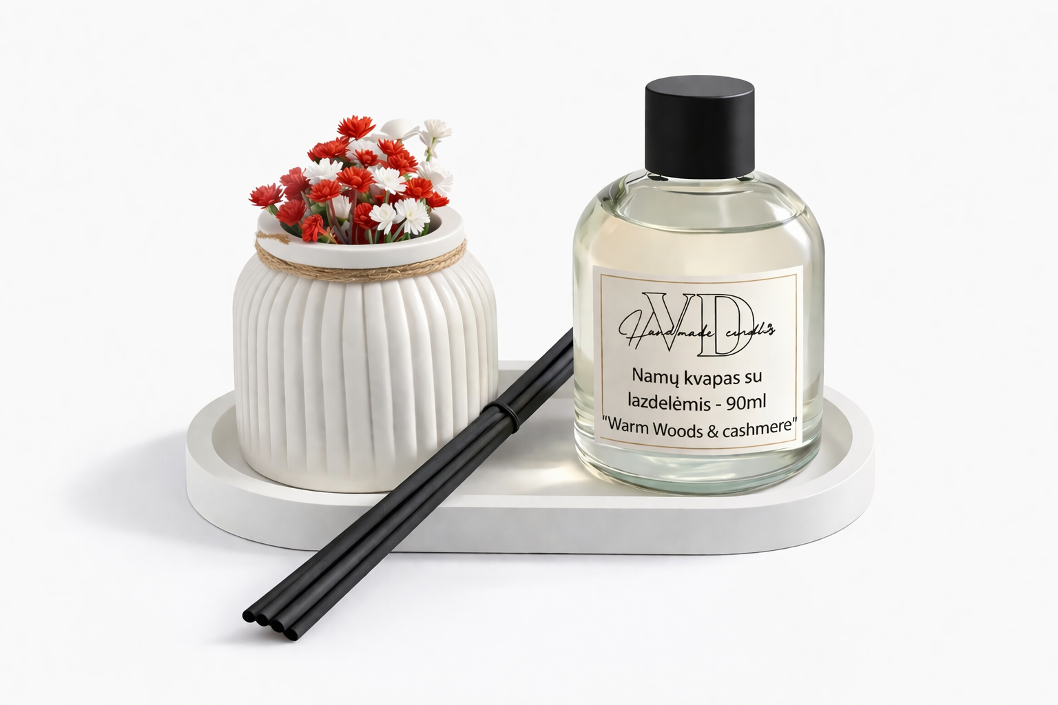Rankų darbo namų kvapo komplektas Warm Woods & Cashmere (90 ml)